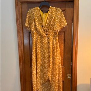 Floral Yellow faux Wrap Dress